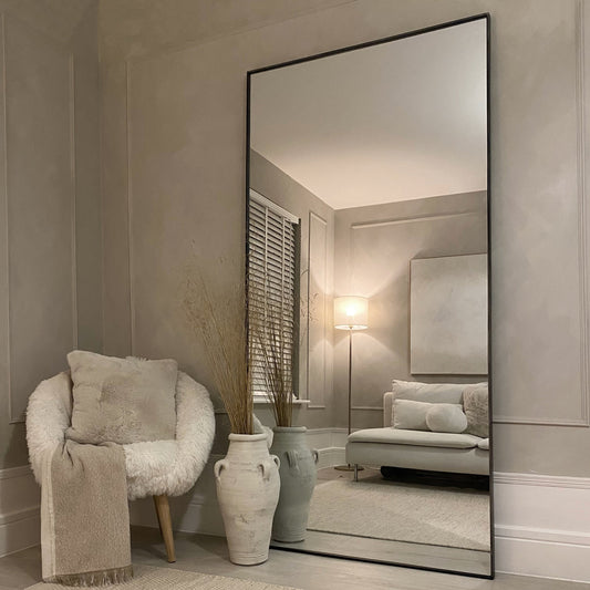 Xavril – Schwarzer, extra großer Ganzkörperspiegel aus Metall, 200 cm x 100 cm